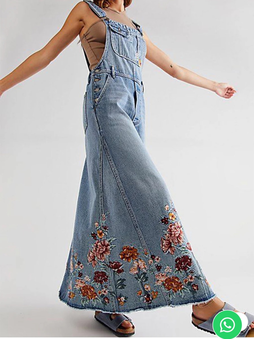Driftwood x Free People Denim Floral Embroidered Maxi Shirtall Dress - Picture 2 of 6